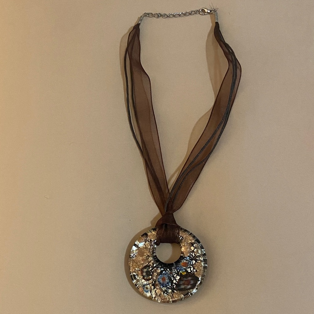 Murano Brown and Gold Artistic Pendant Necklace